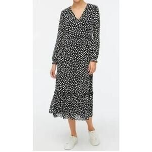 J. Crew Petite S Long Sleeve V Neck Midi Dress Ruffled Spotted Capsule Party